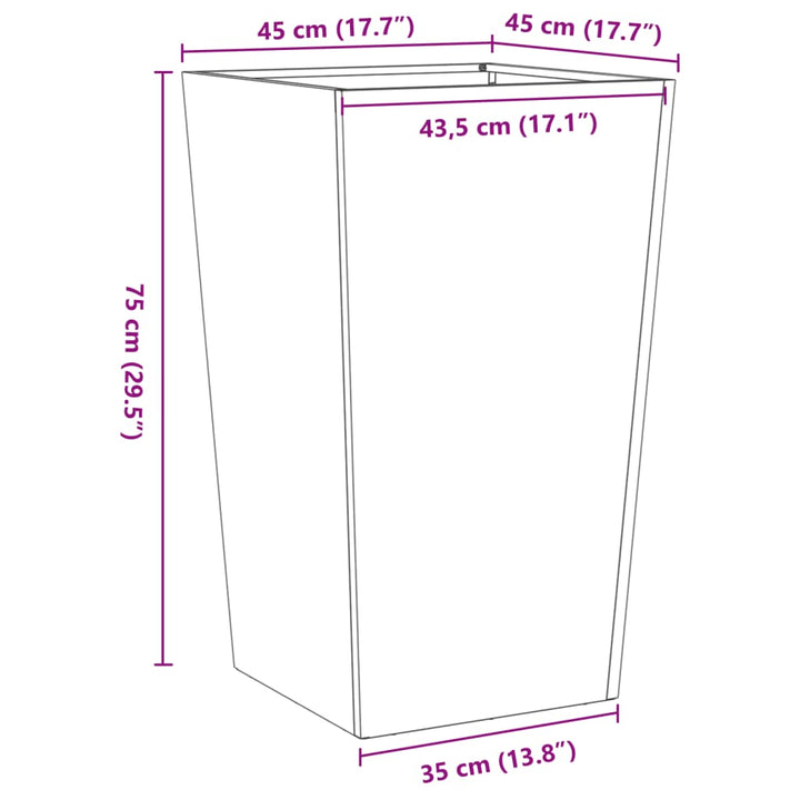 Plantenbak 45x45x75 cm cortenstaal