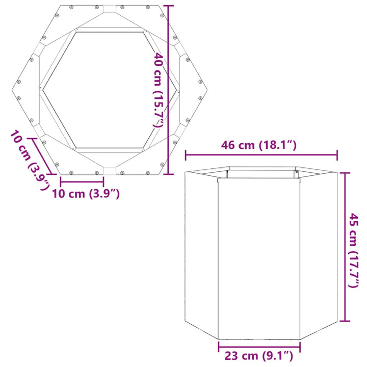 Plantenbak zeshoek 46x40x45 cm staal wit