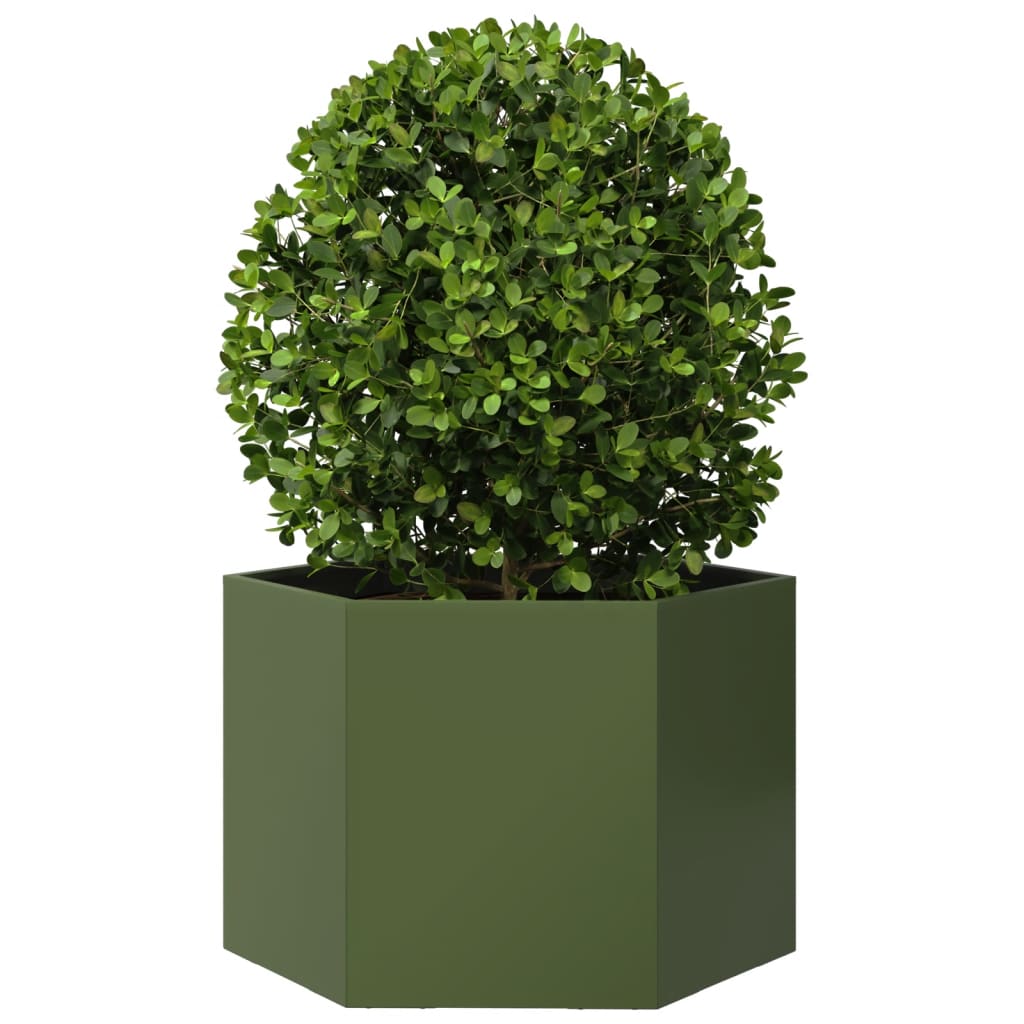 Plantenbak zeshoek 69x60x45 cm staal olijfgroen