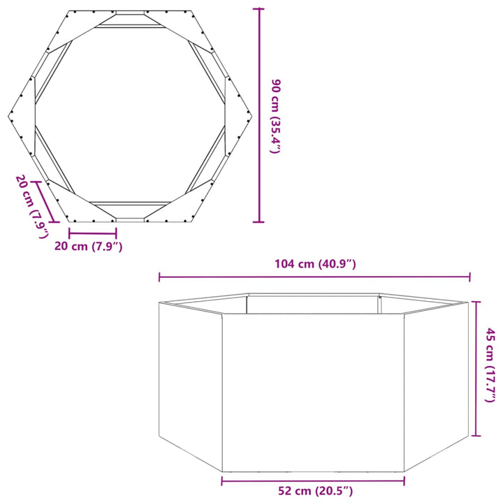 Plantenbak zeshoek 104x90x45 cm staal wit