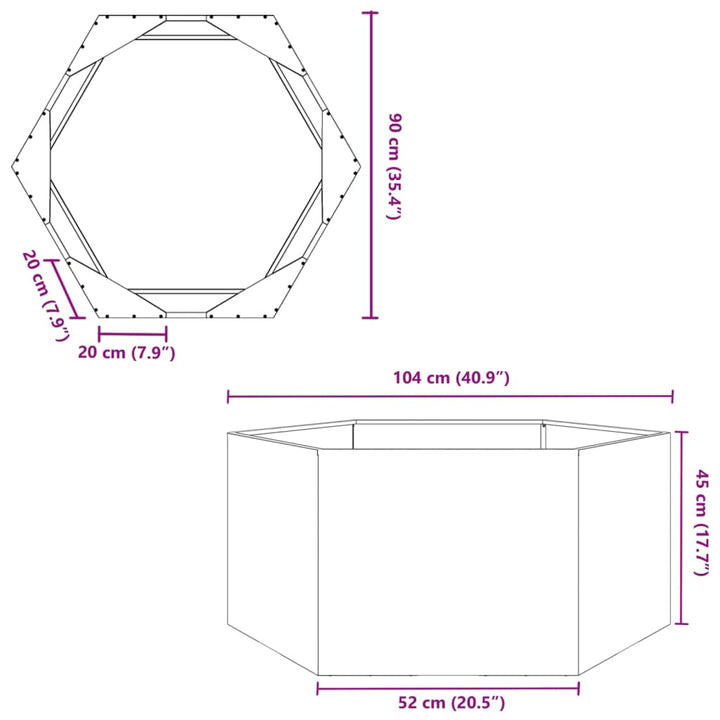 Plantenbak zeshoek 104x90x45 cm staal olijfgroen