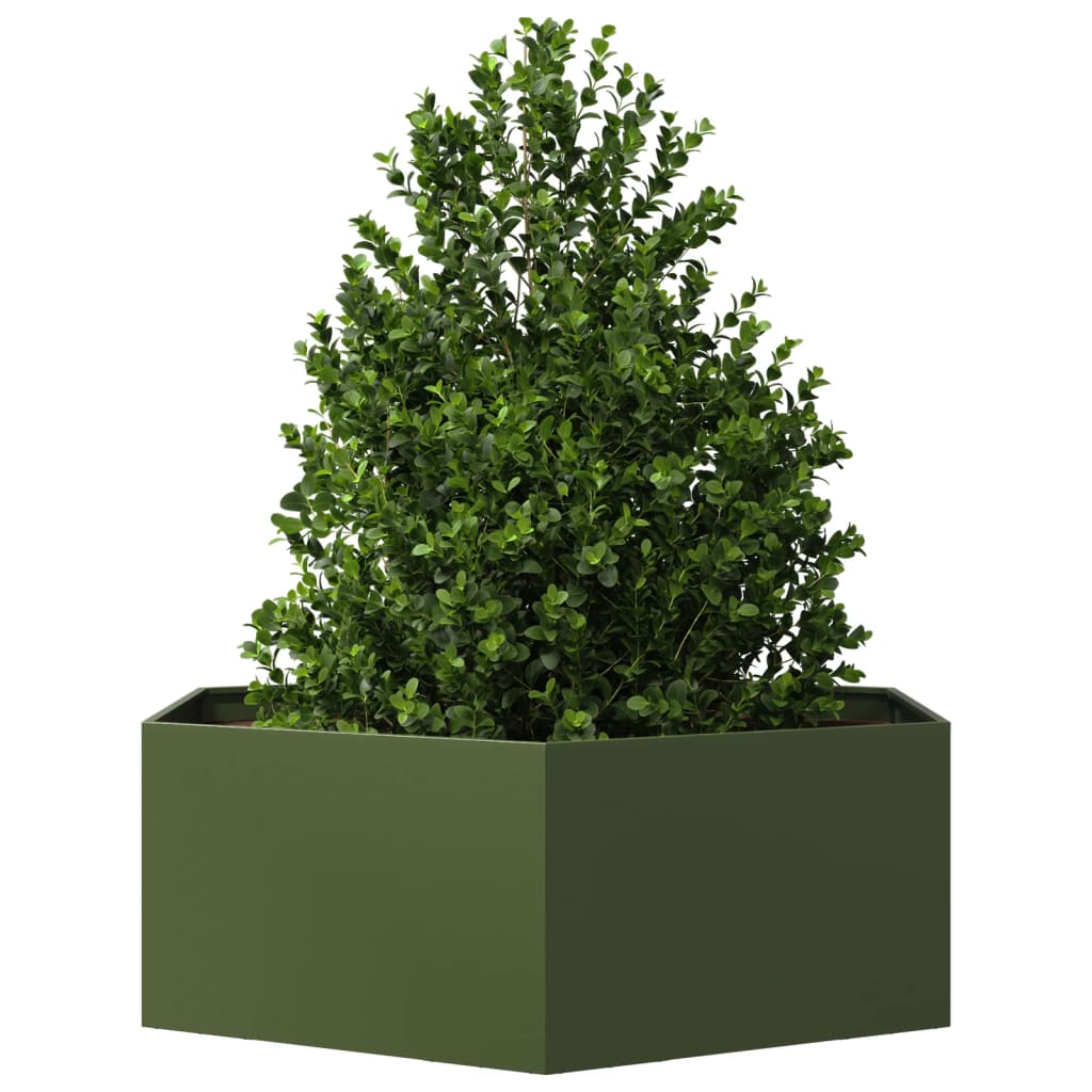 Plantenbak zeshoek 138x120x45 cm staal olijfgroen