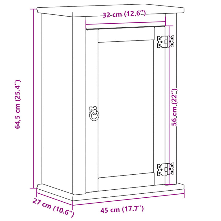 Badkamerwandkast Corona 45x27x64,5 cm massief grenenhout