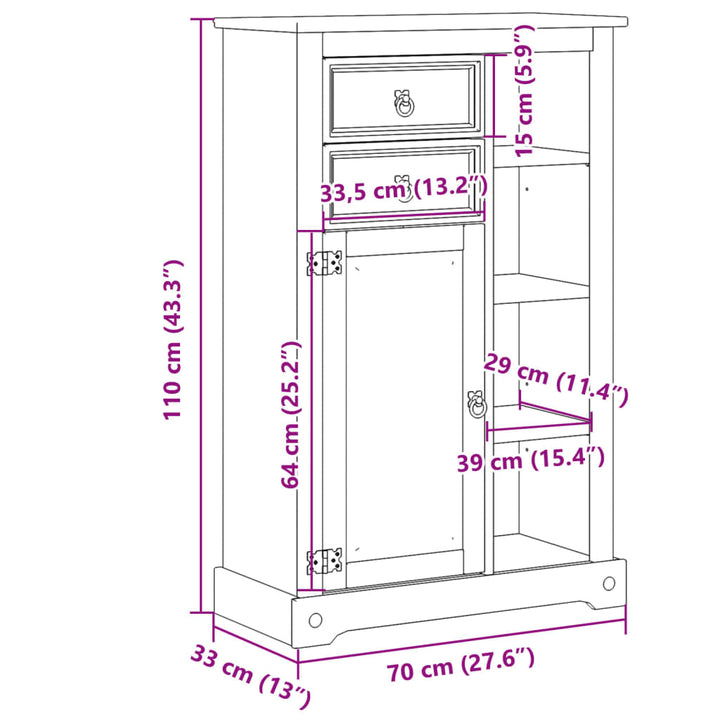 Badkamerkast Corona 70x33x110 cm massief grenenhout