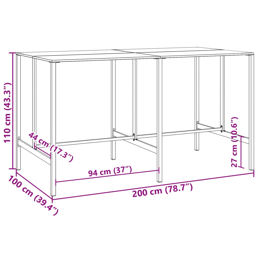 Bartafel 200x100x110 cm gepoedercoat staal zwart