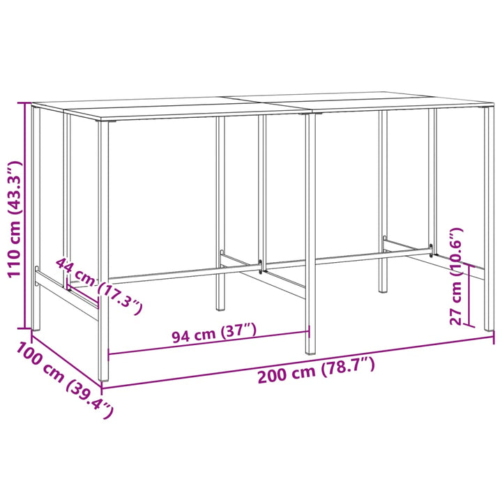 Bartafel 200x100x110 cm gepoedercoat staal zwart