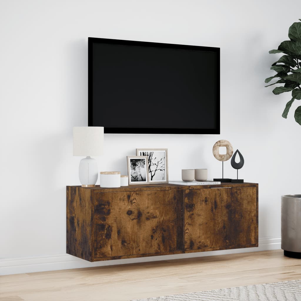 Tv-wandmeubel met LED-verlichting 100x31x35 cm gerookt eiken