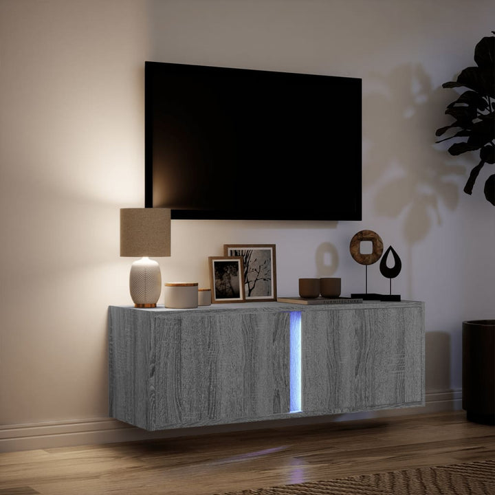 Tv-wandmeubel met LED-verlichting 100x31x35 cm grijs sonoma