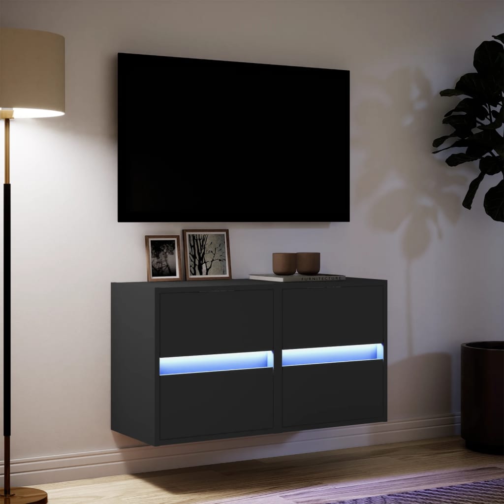 Tv-wandmeubels met LED-verlichting 2 st 41x31x45 cm zwart