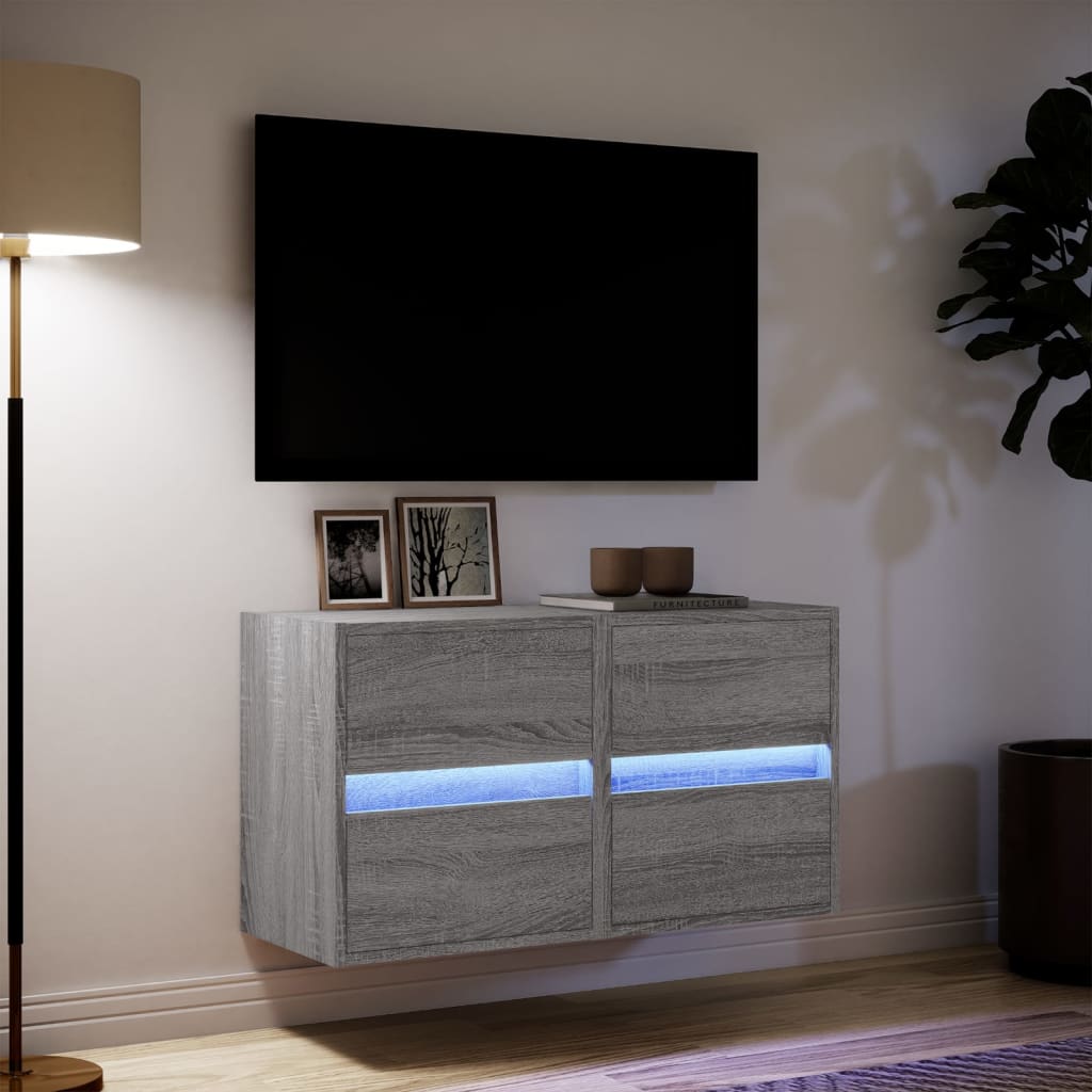 Tv-wandmeubels met LED 2 st 41x31x45 cm grijs sonoma eikenkleur