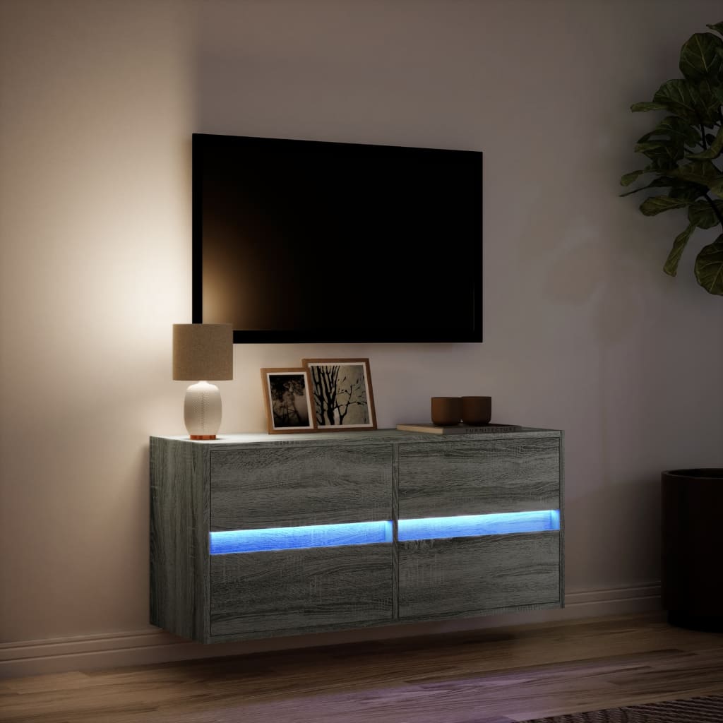 Tv-wandmeubel met LED-verlichting 100x31x45 cm grijs sonoma