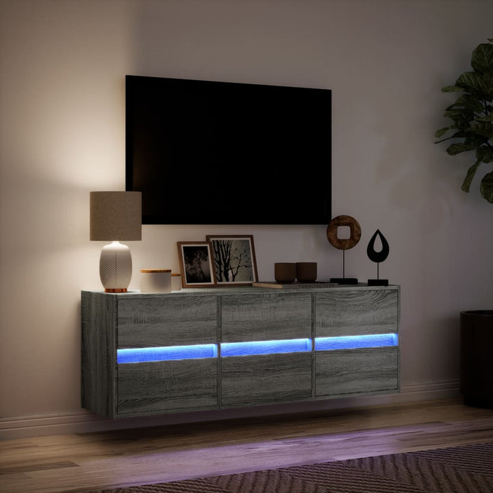 Tv-wandmeubel met LED-verlichting 130x31x45 cm grijs sonoma