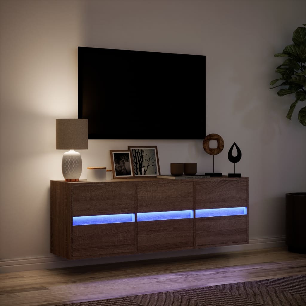 Tv-wandmeubel met LED-verlichting 130x31x45 cm bruin eikenkleur