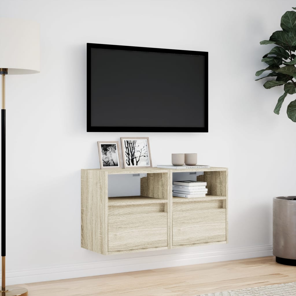 Tv-wandmeubels met LED 2 st 41x31x45 cm sonoma eikenkleurig