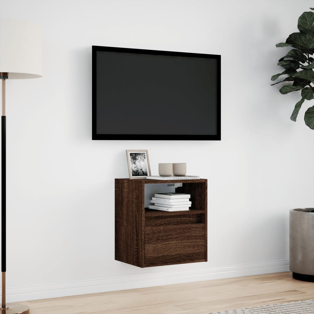 Tv-wandmeubel met LED-verlichting 41x31x45 cm bruin eikenkleur