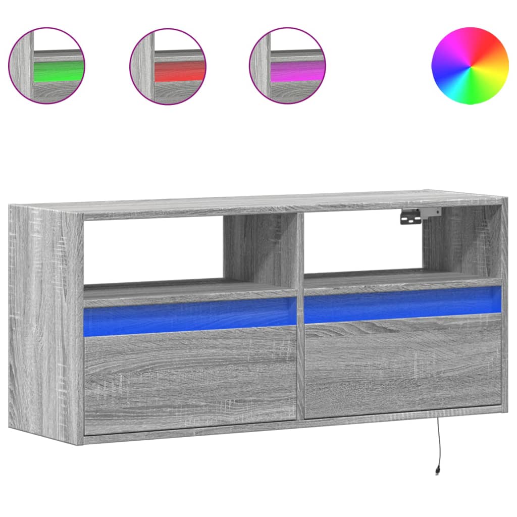 Tv-wandmeubel met LED-verlichting 100x31x45 cm grijs sonoma