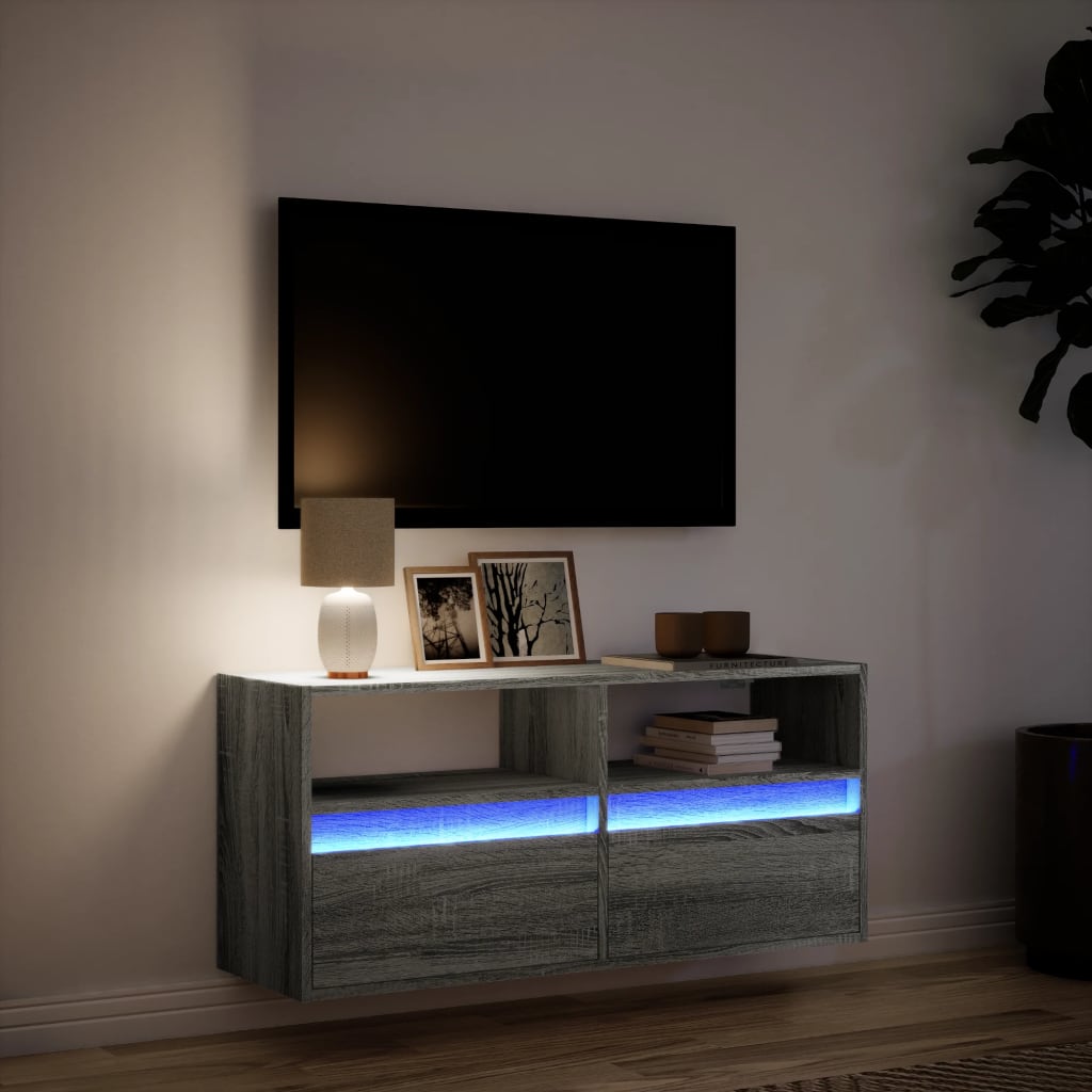 Tv-wandmeubel met LED-verlichting 100x31x45 cm grijs sonoma