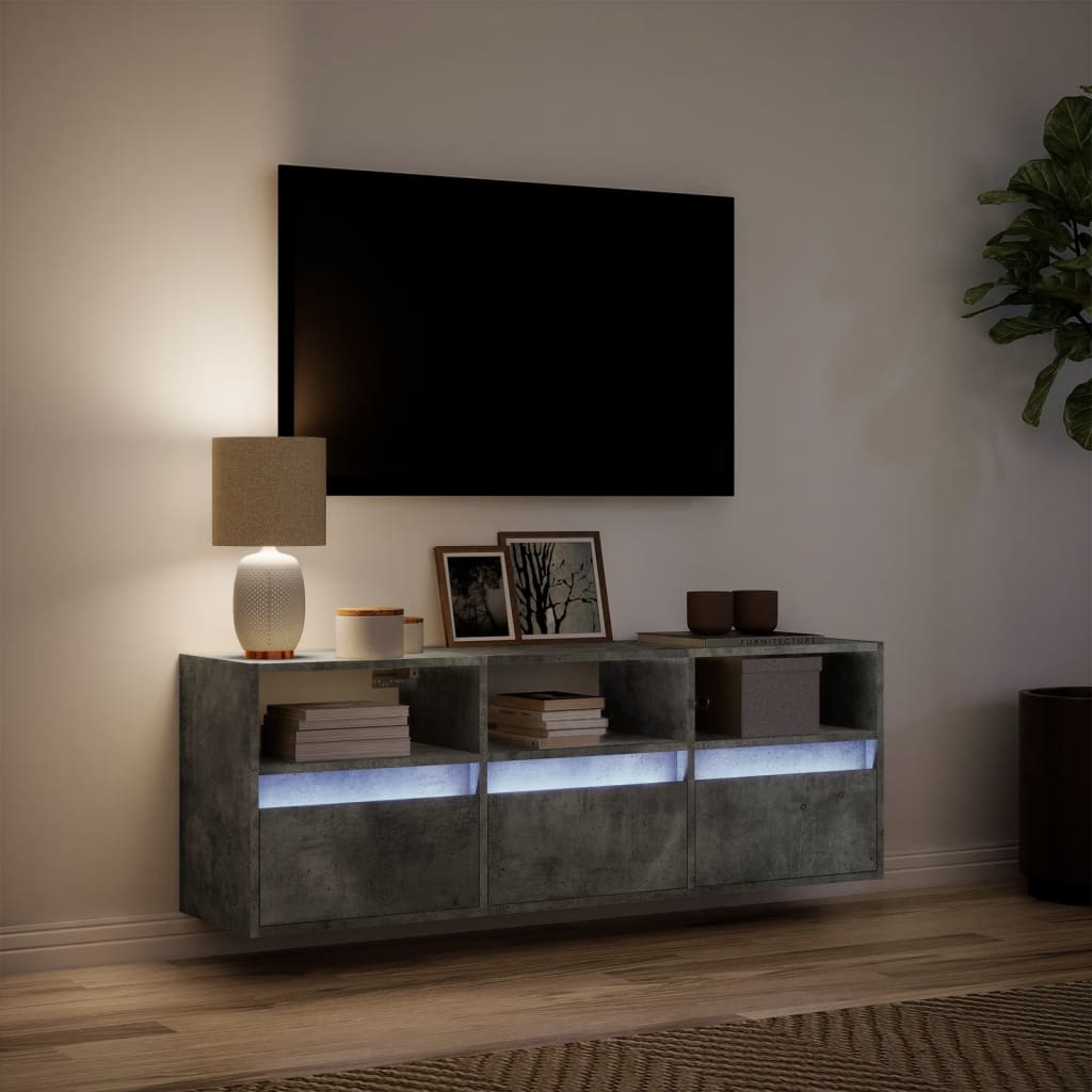 Tv-wandmeubel met LED-verlichting 130x31x45 cm betongrijs