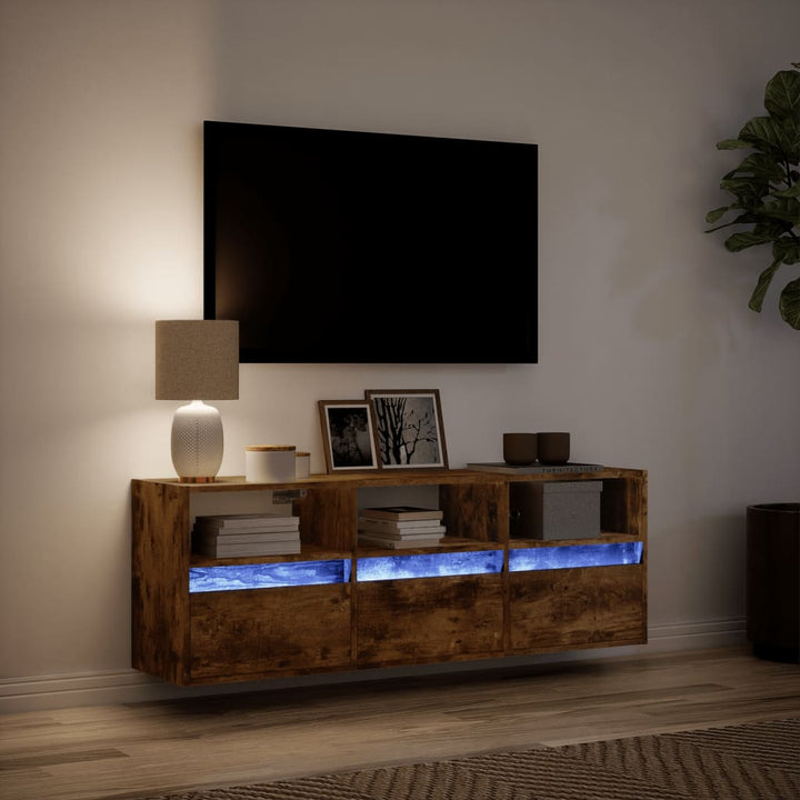 Tv-wandmeubel met LED-verlichting 130x31x45 cm gerookt eiken