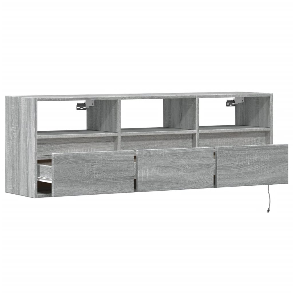 Tv-wandmeubel met LED-verlichting 130x31x45 cm grijs sonoma