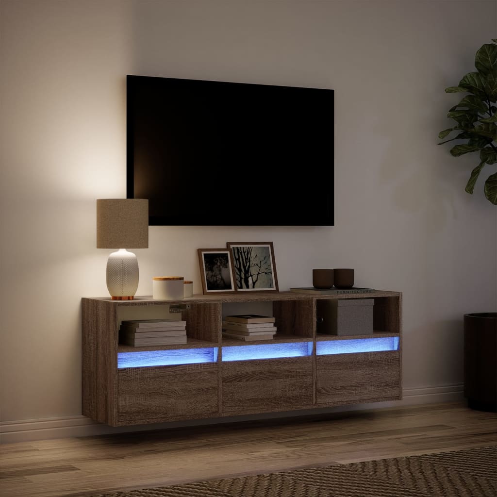 Tv-wandmeubel met LED-verlichting 130x31x45 cm bruin eikenkleur