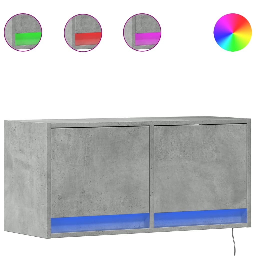 Tv-wandmeubel met LED-verlichting 80x31x35 cm betongrijs