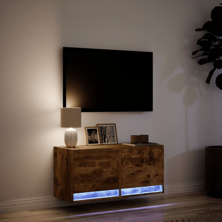 Tv-wandmeubel met LED-verlichting 80x31x35 cm gerookt eiken