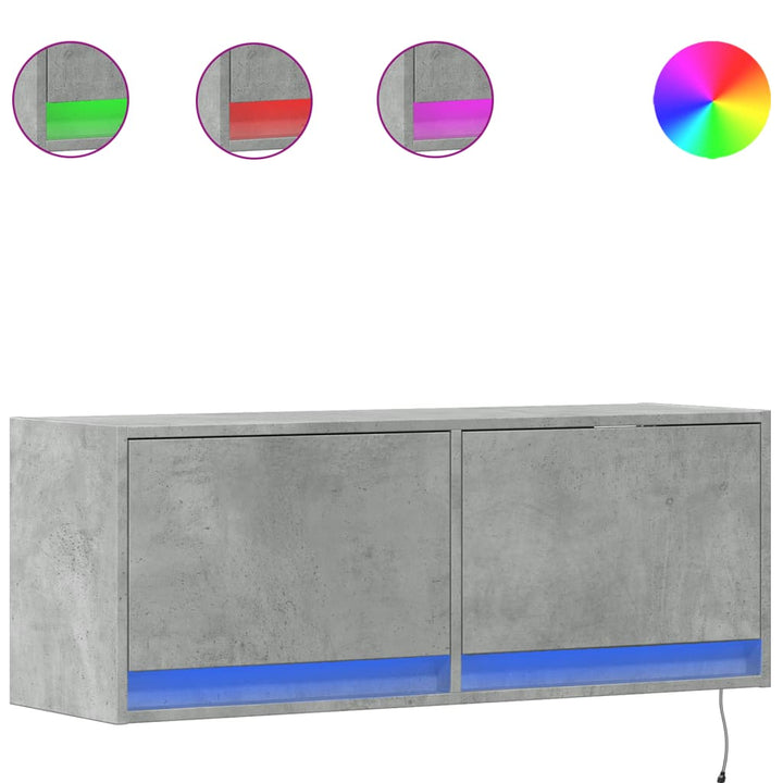 Tv-wandmeubel met LED-verlichting 100x31x35 cm betongrijs