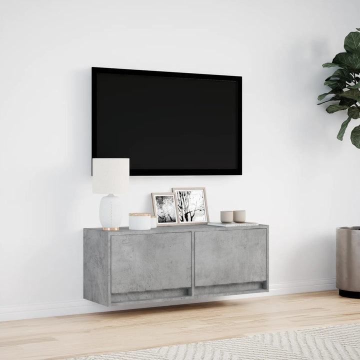 Tv-wandmeubel met LED-verlichting 100x31x35 cm betongrijs