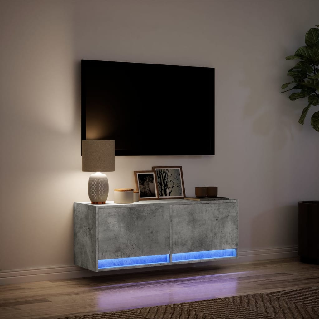 Tv-wandmeubel met LED-verlichting 100x31x35 cm betongrijs