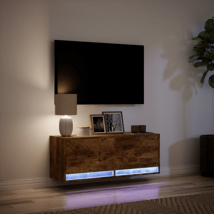 Tv-wandmeubel met LED-verlichting 100x31x35 cm gerookt eiken