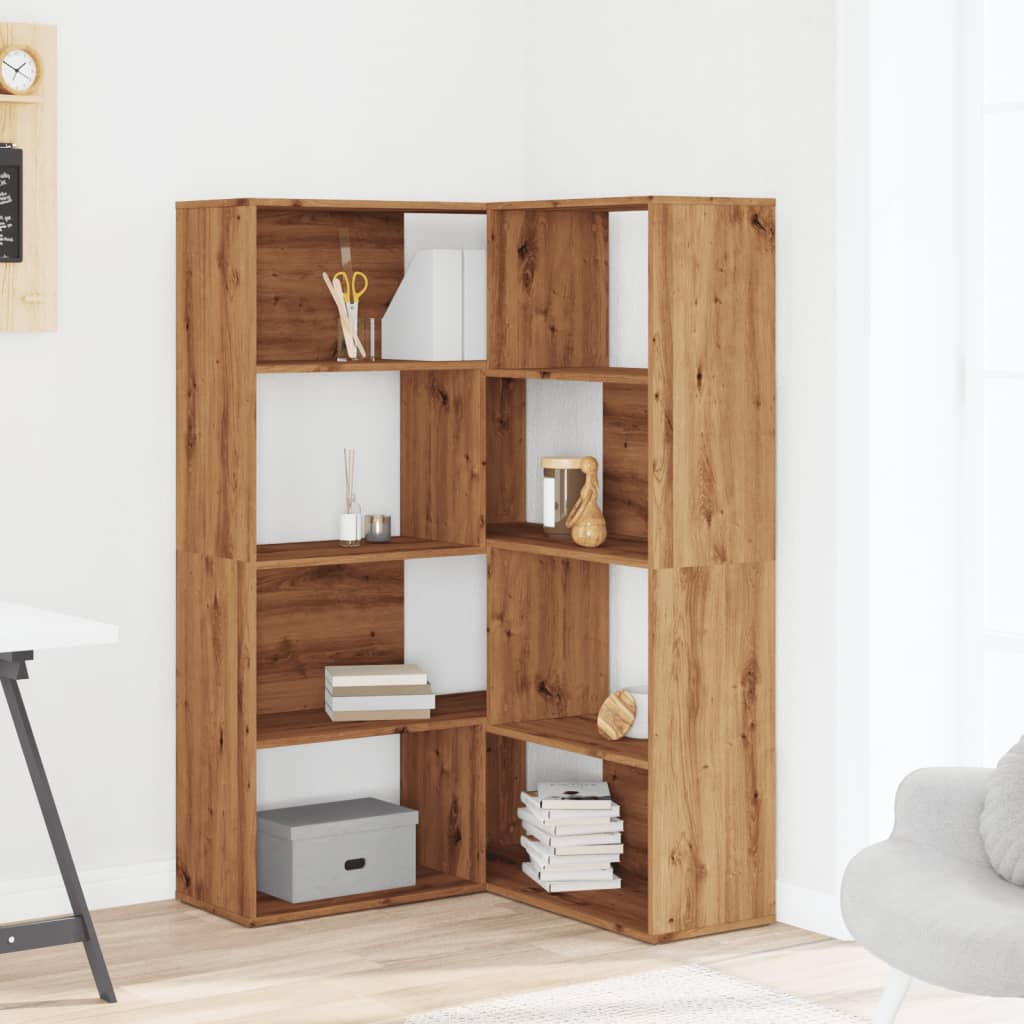 Boekenkast 4-laags hoek 85x85x140 cm hout artisanaal eikenkleur