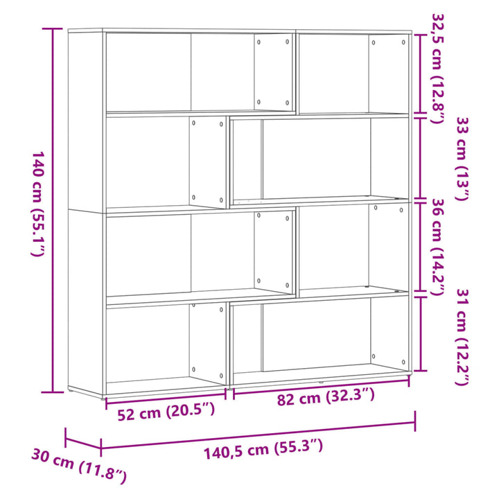 Boekenkast 4-laags hoek 85x85x140 cm hout artisanaal eikenkleur