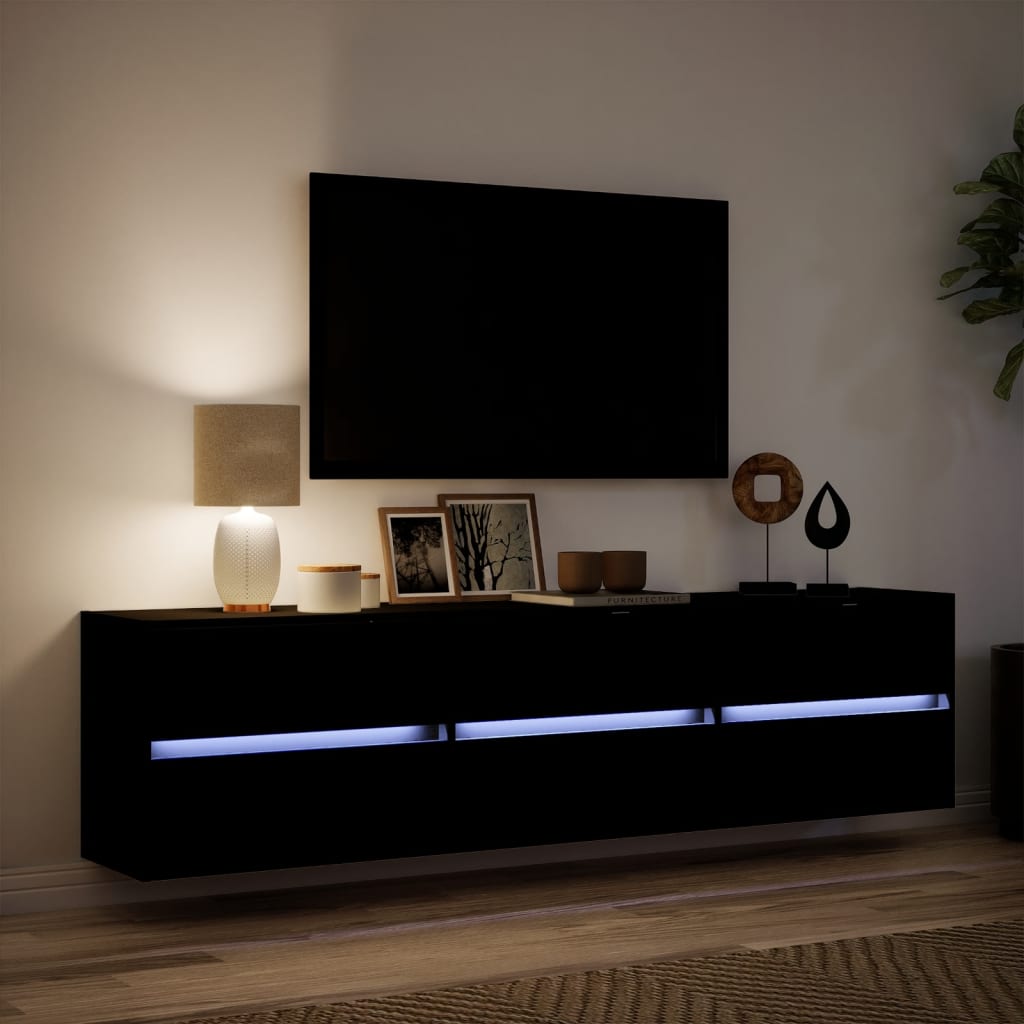 Tv-wandmeubel met LED-verlichting 180x31x45 cm zwart