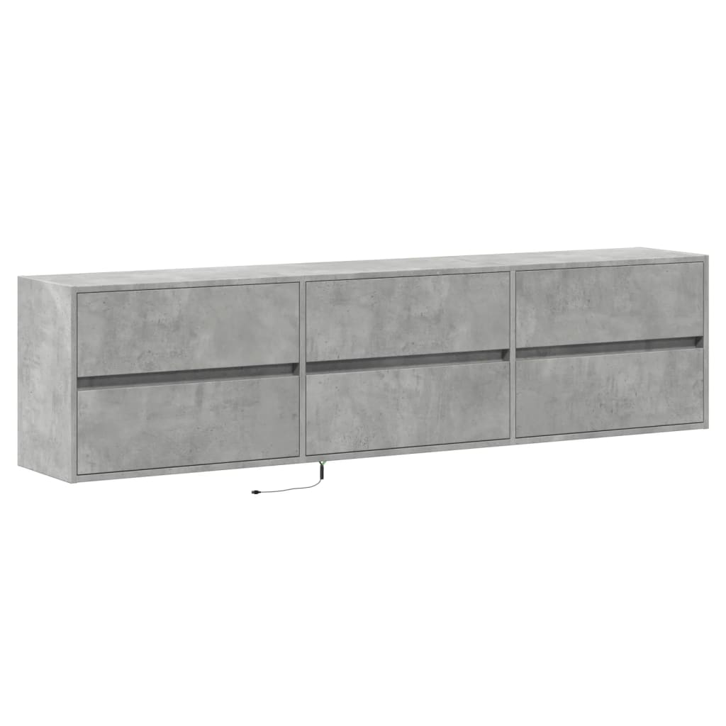 Tv-wandmeubel met LED-verlichting 180x31x45 cm betongrijs