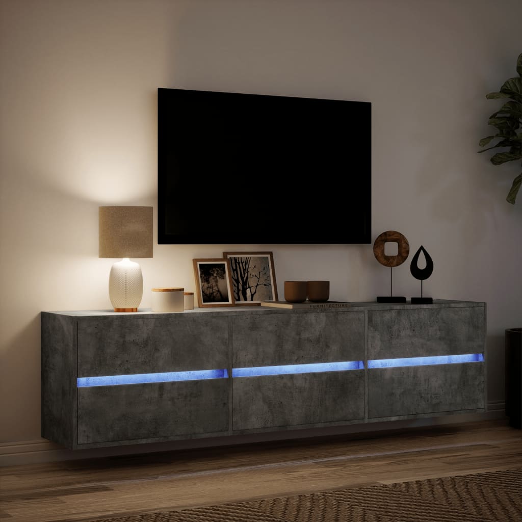 Tv-wandmeubel met LED-verlichting 180x31x45 cm betongrijs