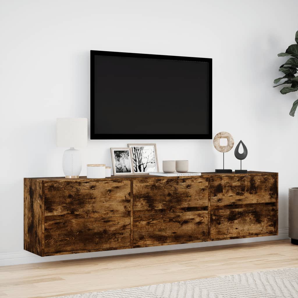 Tv-wandmeubel met LED-verlichting 180x31x45 cm gerookt eiken