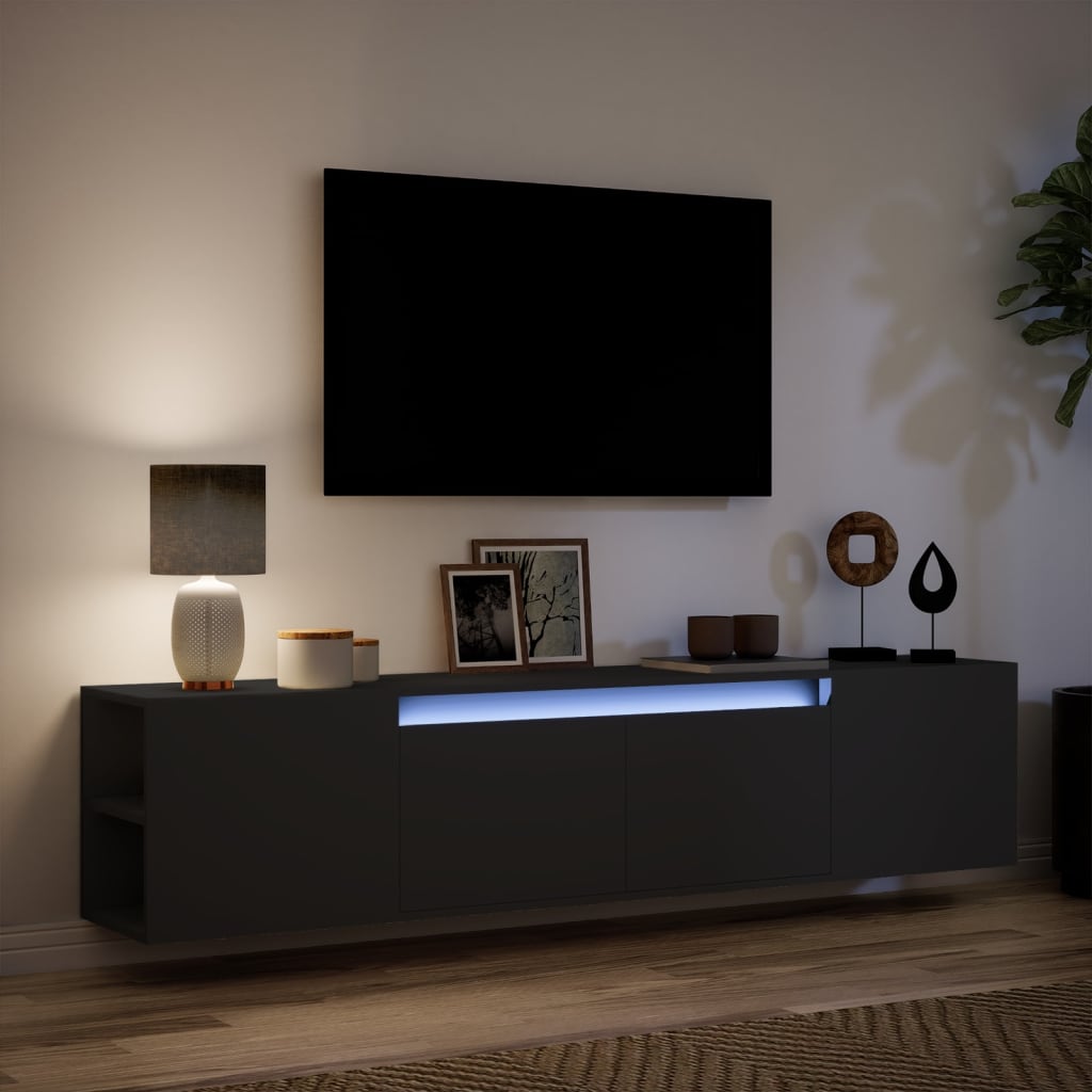 Tv-wandmeubel met LED-verlichting 180x31x39,5 cm zwart