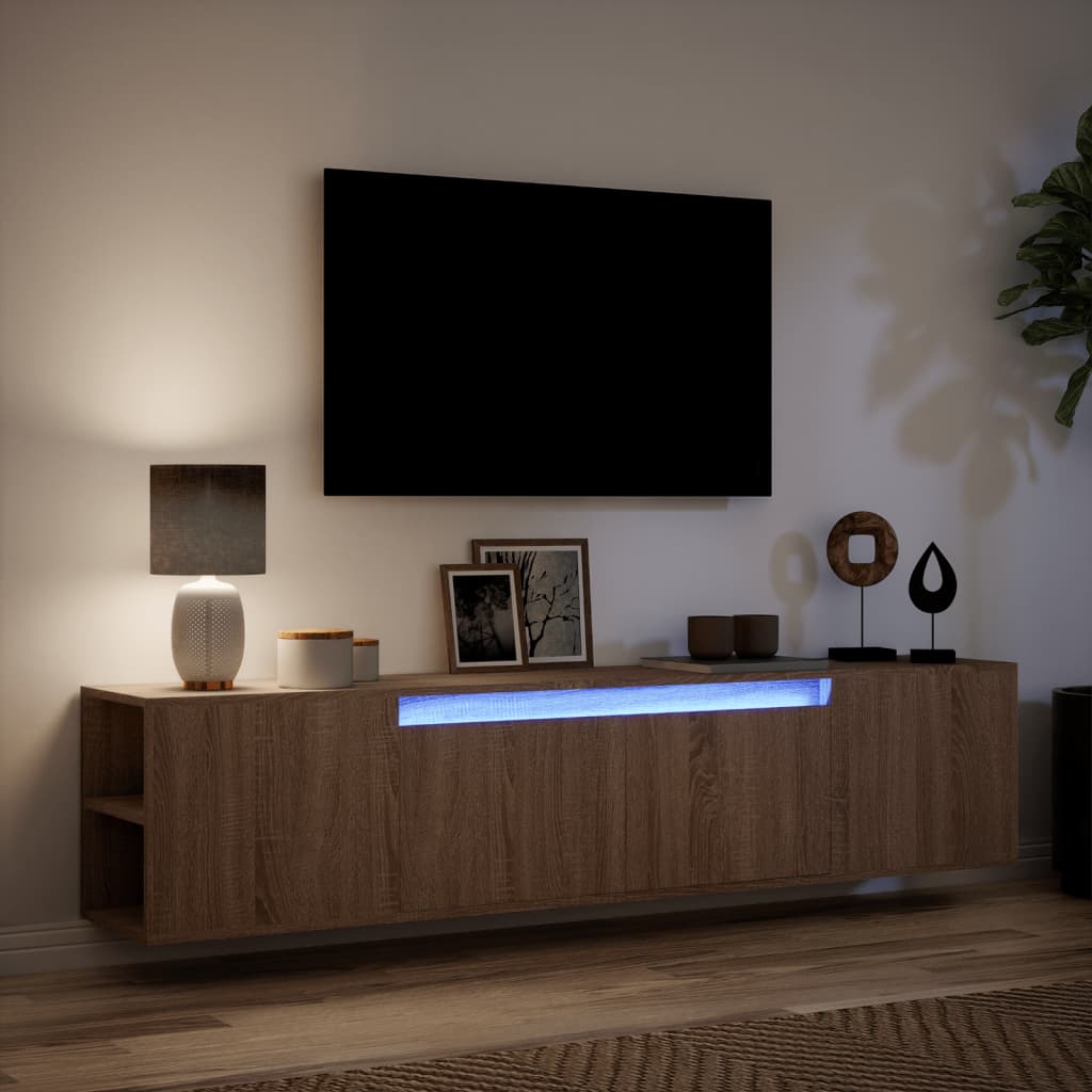 Tv-wandmeubel met LED 180x31x39,5 cm bruin eikenkleur