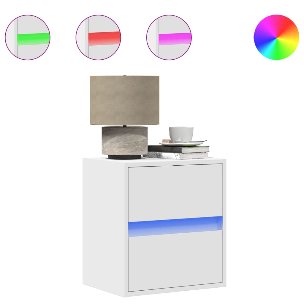 Nachtkastje met LED-verlichting wandgemonteerd wit