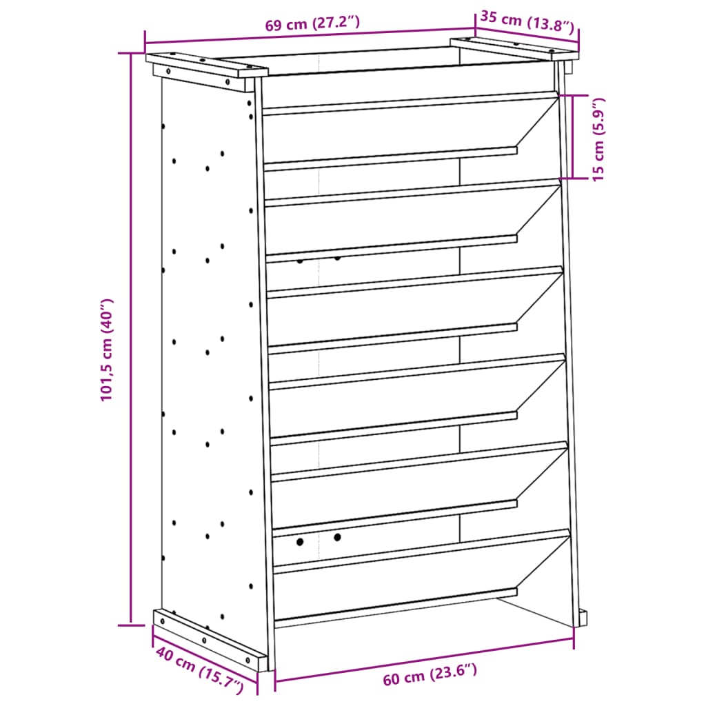 Kruidenbak 6-laags 69x40x101,5 cm massief grenenhout wasbruin