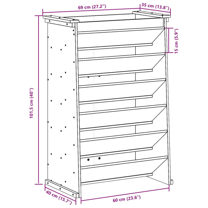 Kruidenbak 6-laags 69x40x101,5 cm massief grenenhout wasbruin