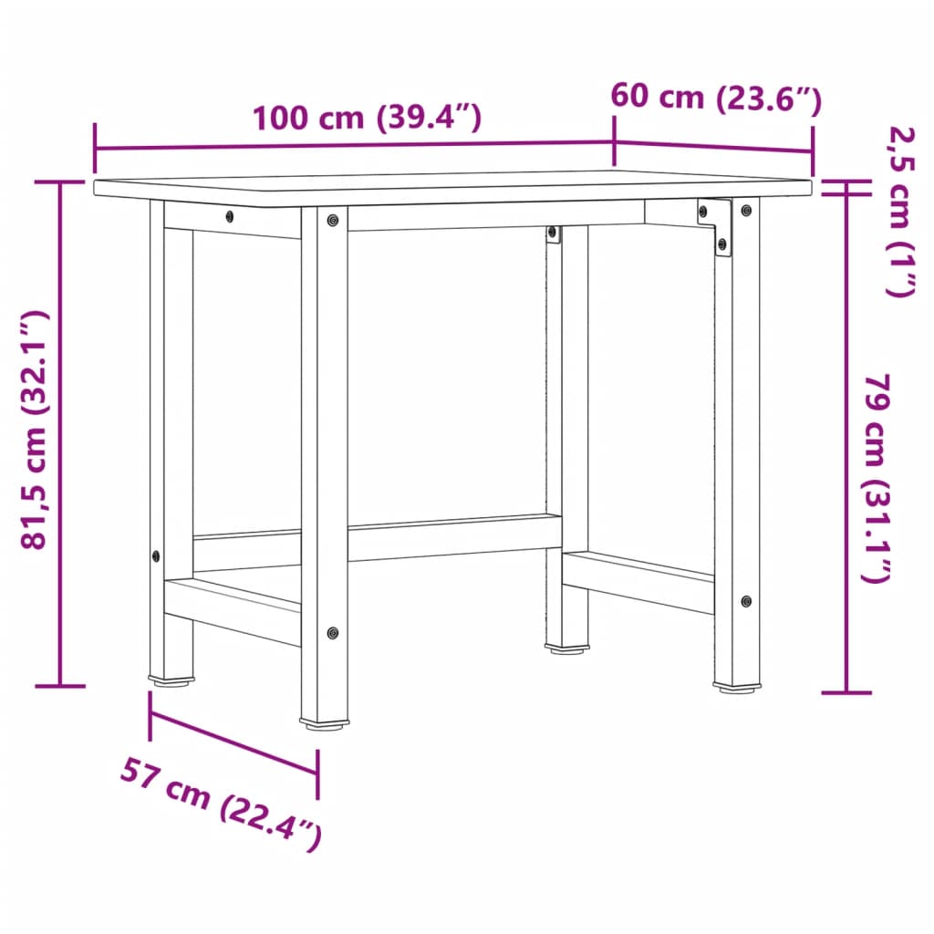 Werkbank rechthoekig 100x60x81,5 cm massief beukenhout