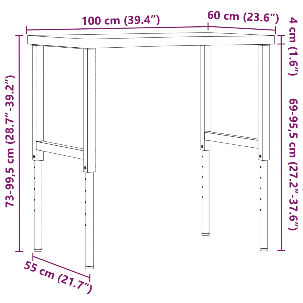 Werkbank 100x(55-60)x(73-99,5) cm massief beukenhout