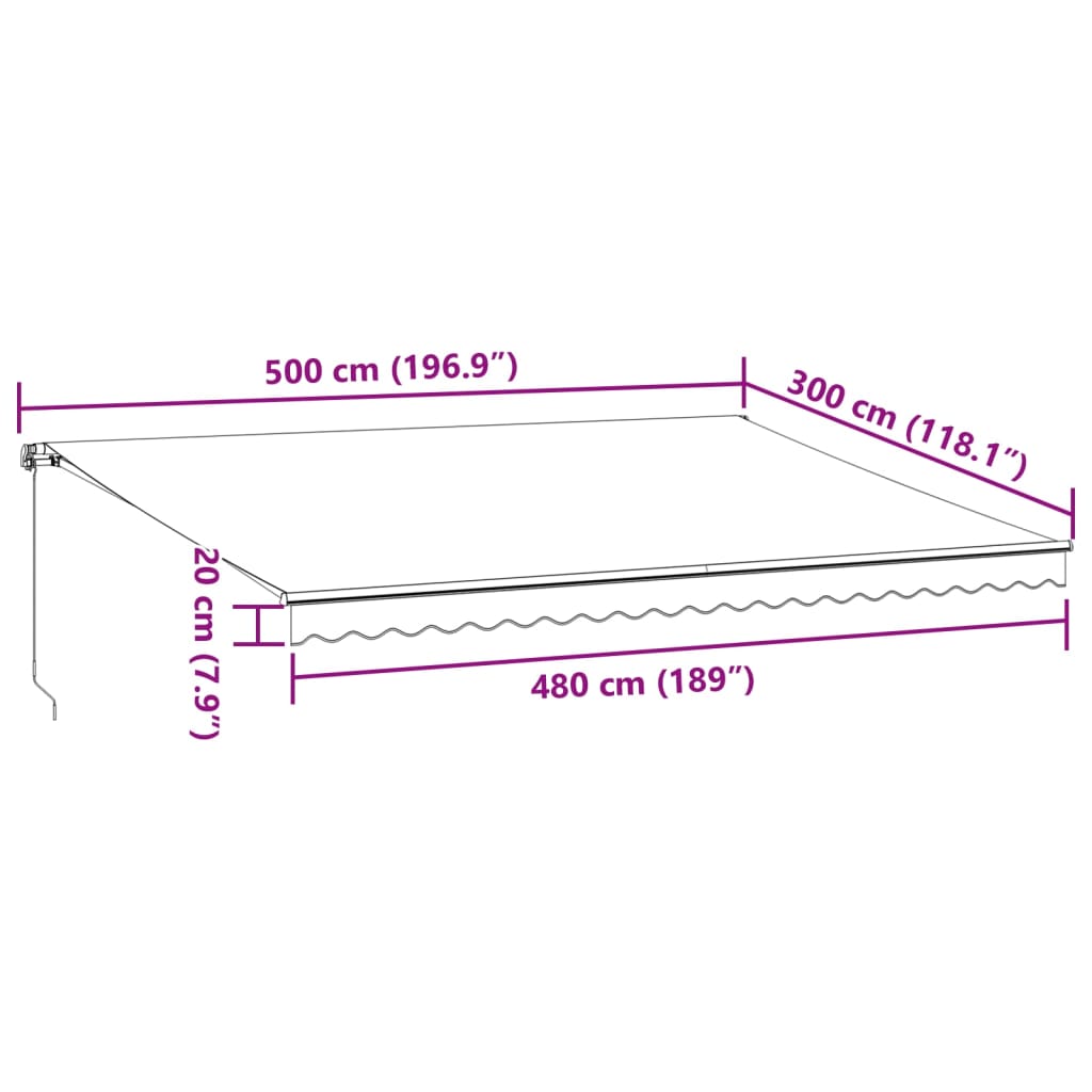 Luifel handmatig uittrekbaar 500x300 cm bordeauxrood