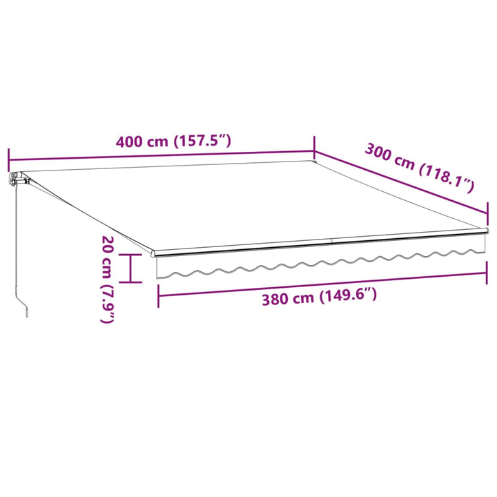 Luifel handmatig uittrekbaar met LED's 400x300 cm bruin