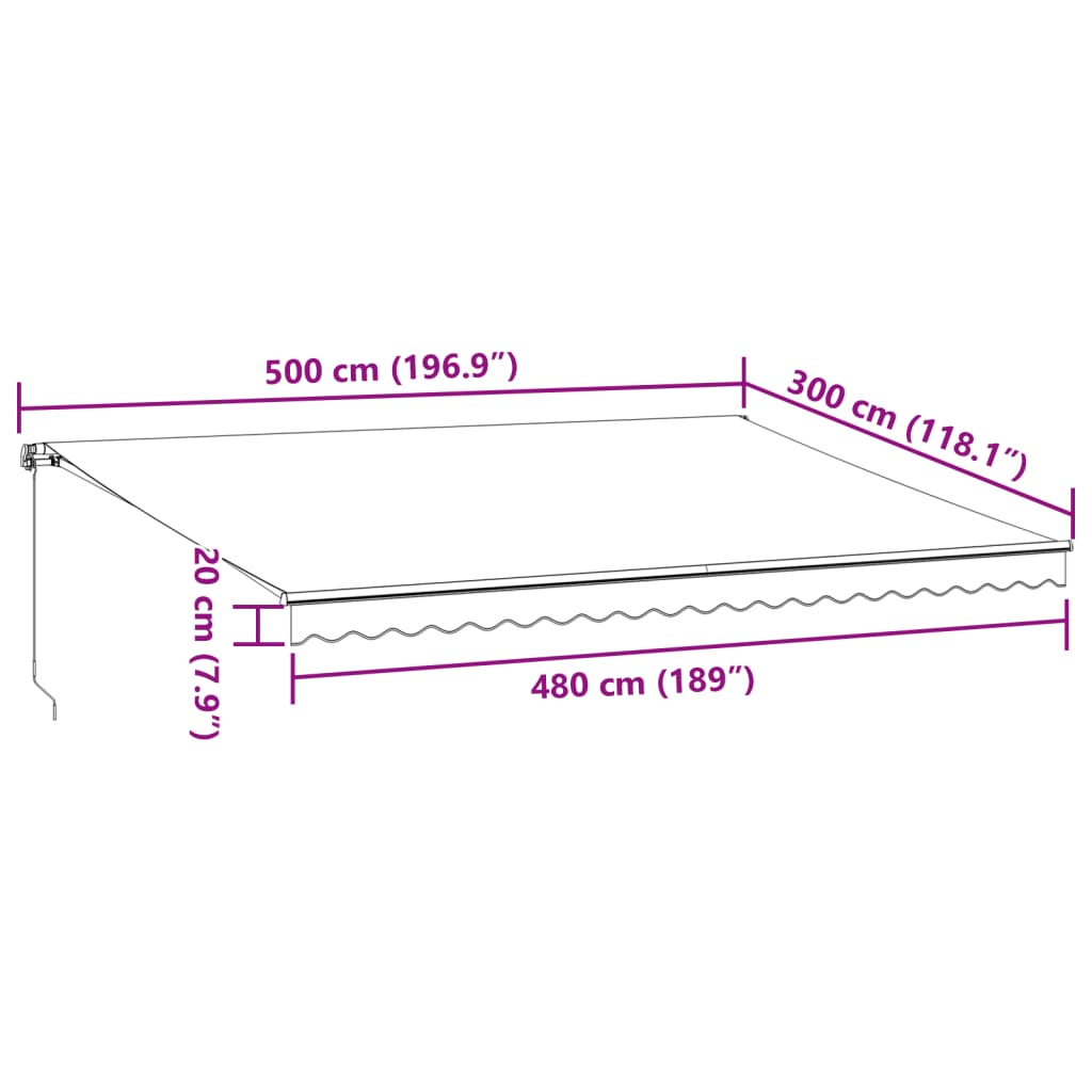 Luifel handmatig uittrekbaar met LED's 500x300 cm bruin