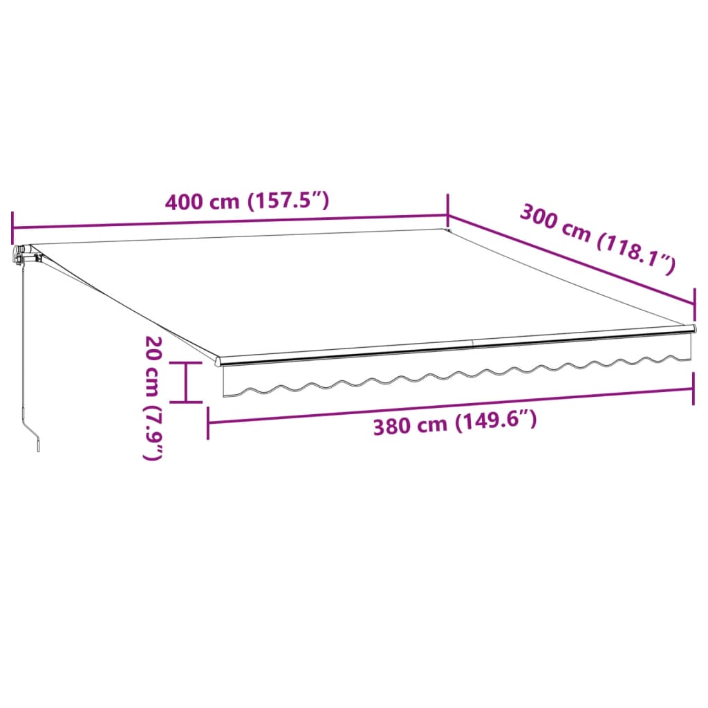 Luifel handmatig uittrekbaar en LED 400x300 cm antraciet en wit