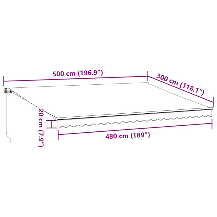 Luifel handmatig uittrekbaar 500x300 cm antracietkleurig en wit