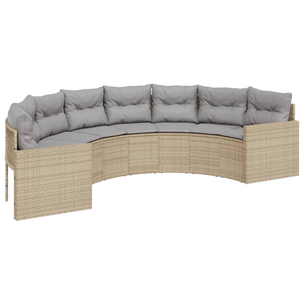 Tuinbank met kussens halfrond poly rattan beige